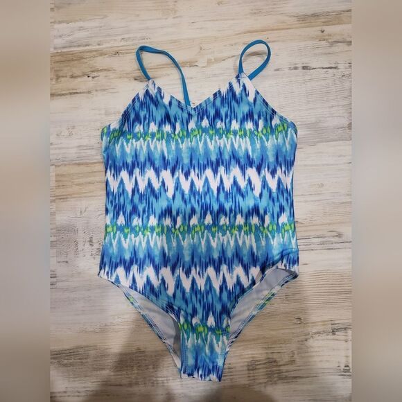 !EFIEL Girls One Piece Swimsuit Hawaiian Backless Cross Back NWT SIZE 8 Blue - Picture 1 of 3